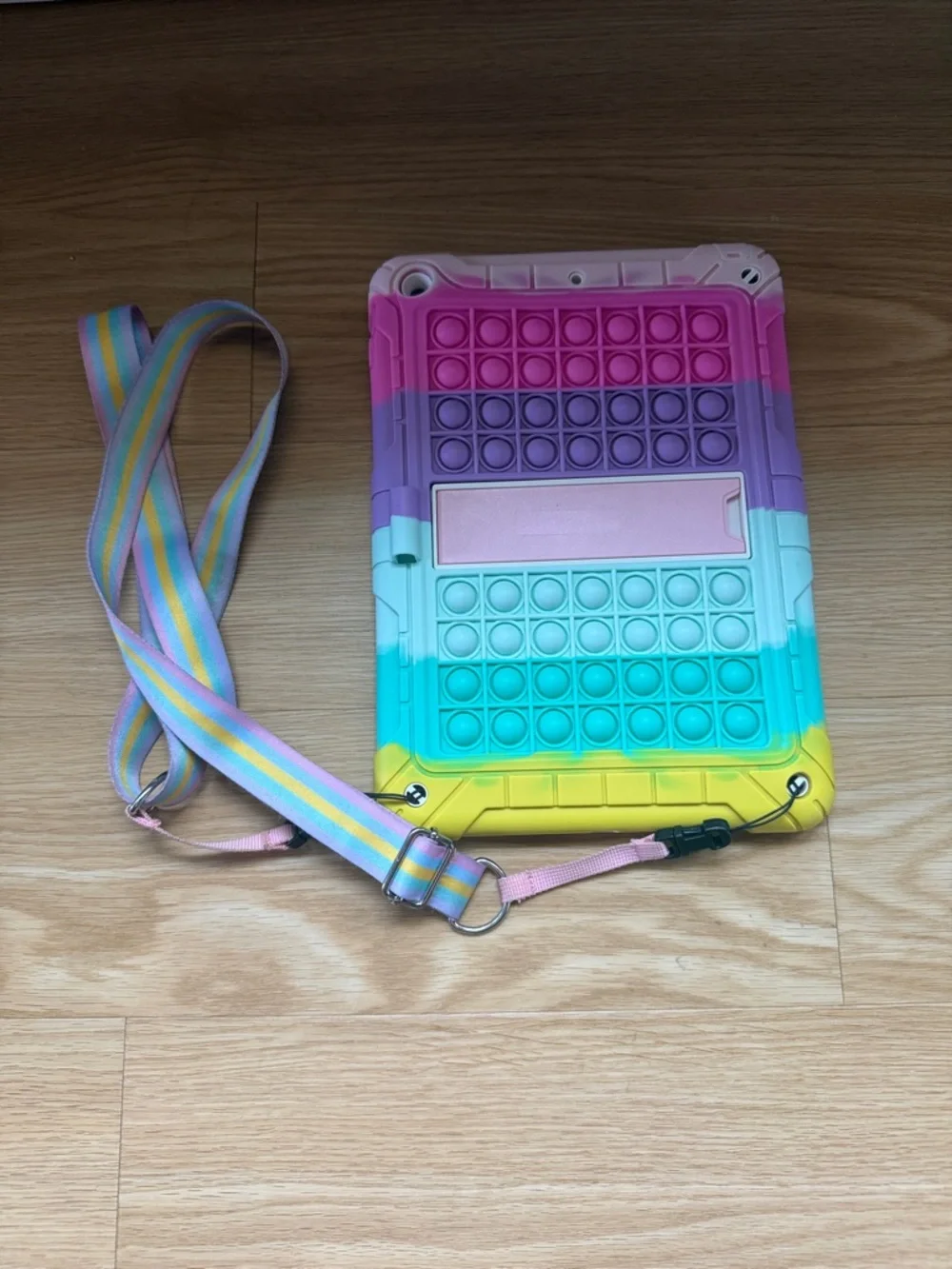 Rainbow Pastel Pop-It 7th/8th/9th iPad Case with Adjustable Strap